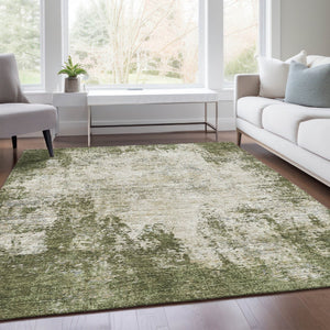 HomeRoots 9' X 12' Olive Green & Ivory Abstract Area Rug - Washable, UV Protected, Stylish & Durable Design 674861