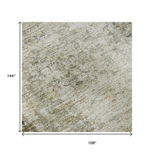 HomeRoots 9' X 12' Olive Green & Ivory Abstract Area Rug - Washable, UV Protected, Stylish & Durable Design 674861
