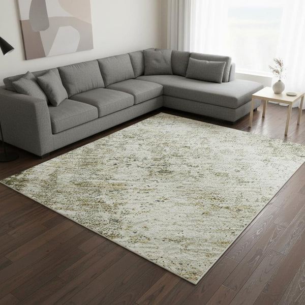 HomeRoots 9' X 12' Olive Green & Ivory Abstract Area Rug - Washable, UV Protected, Stylish & Durable Design 674861