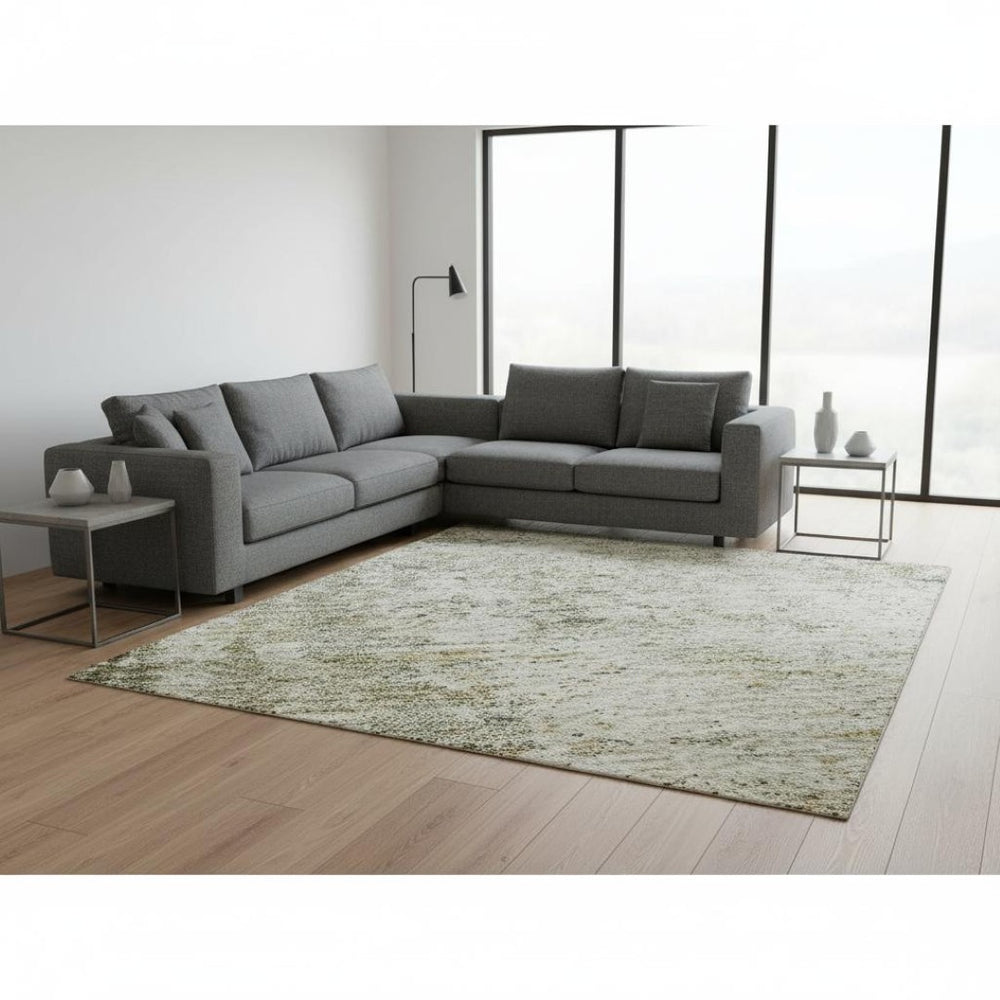 HomeRoots 10' X 14' Olive Green And Ivory Abstract Area Rug - Stylish, Durable, Stain-Resistant with UV Protection 674862