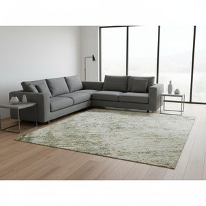 HomeRoots 10' X 14' Olive Green And Ivory Abstract Area Rug - Stylish, Durable, Stain-Resistant with UV Protection 674862