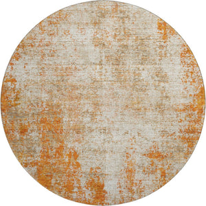 HomeRoots 8' Orange And Ivory Abstract Round Washable Rug - UV Protected, Stain-Resistant, Durable Design 674865