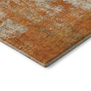 HomeRoots 8' Orange And Ivory Abstract Round Washable Rug - UV Protected, Stain-Resistant, Durable Design 674865