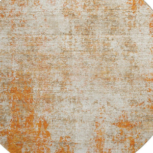 HomeRoots 8' Orange And Ivory Abstract Round Washable Rug - UV Protected, Stain-Resistant, Durable Design 674865