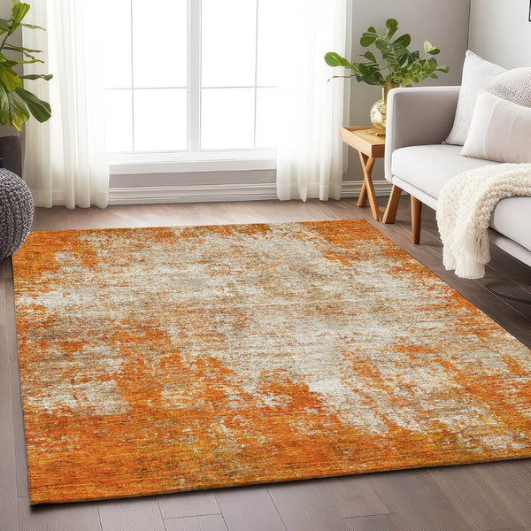HomeRoots 8' X 10' Vibrant Orange & Ivory Abstract Area Rug with Easy Care, UV Protection & Modern Style 674866