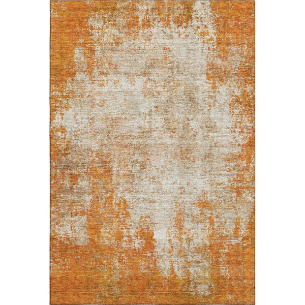 HomeRoots 9' X 12' Orange & Ivory Abstract Washable Area Rug – Stylish, Durable, UV-Protected for Modern Homes! 674867