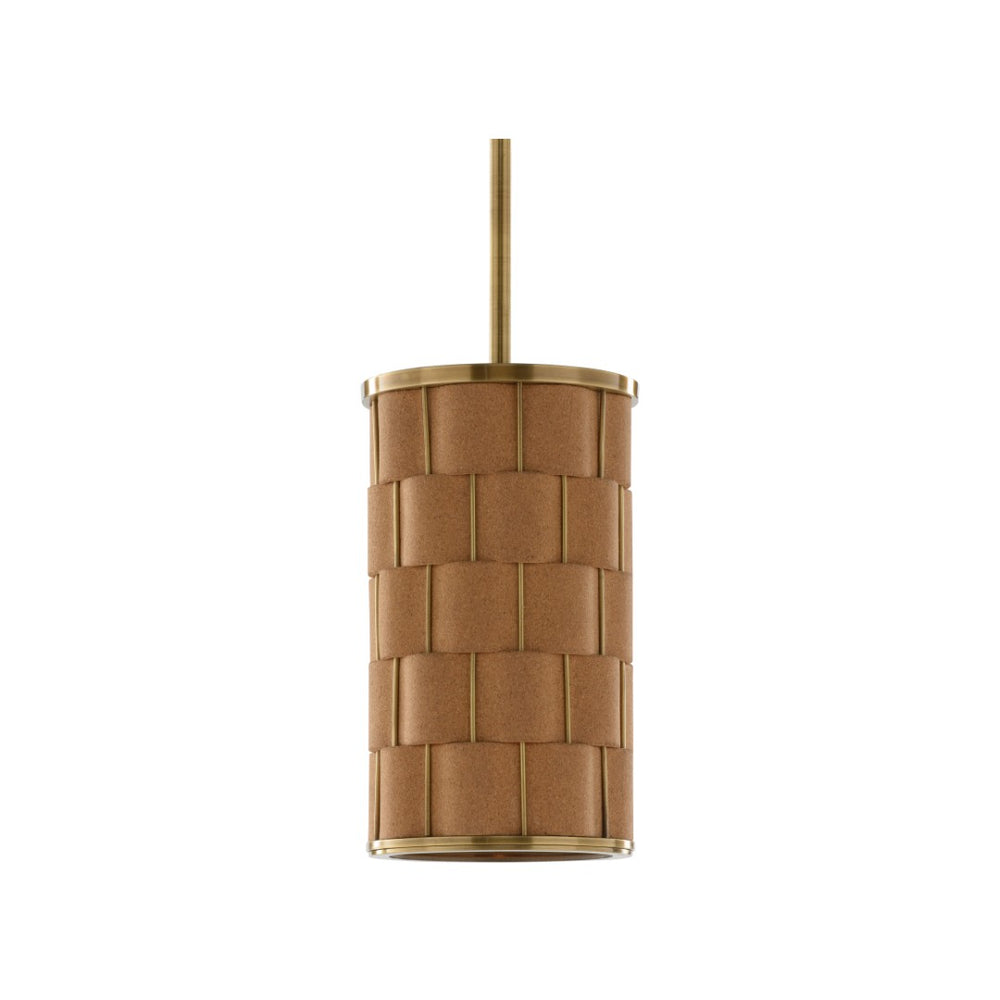 Wildwood Jura Hand‑Woven Cork Pendant Light With Antique Brass Fittings — Slim 32.5" Ambient Shade For Kitchens 67487