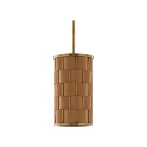 Wildwood Jura Hand‑Woven Cork Pendant Light With Antique Brass Fittings — Slim 32.5" Ambient Shade For Kitchens 67487