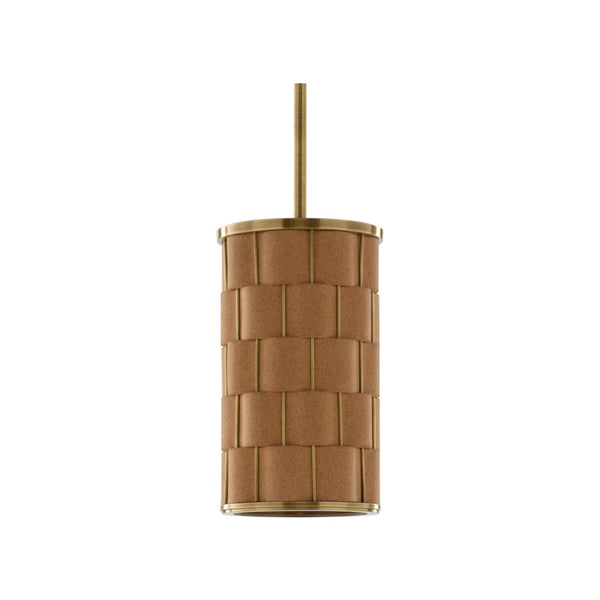 Wildwood Jura Hand‑Woven Cork Pendant Light With Antique Brass Fittings — Slim 32.5" Ambient Shade For Kitchens 67487