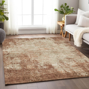 HomeRoots 5' X 8' Stylish Rust & Beige Abstract Washable Area Rug - UV Protected, Pet-Friendly, Durable Design 674870
