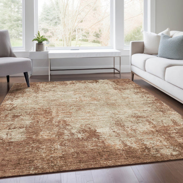 HomeRoots 5' X 8' Stylish Rust & Beige Abstract Washable Area Rug - UV Protected, Pet-Friendly, Durable Design 674870