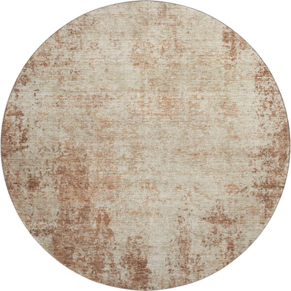 HomeRoots 8' Rust and Beige Abstract Round Rug – Washable, Stain-Resistant, UV Protected for Modern Homes 674871