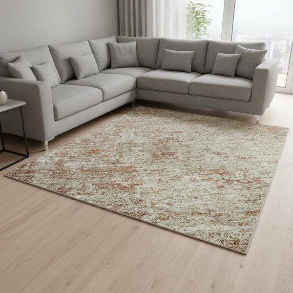 HomeRoots 8' X 10' Abstract Rust and Beige Washable Area Rug with UV Protection - Perfect for High-Traffic Spaces! 674872