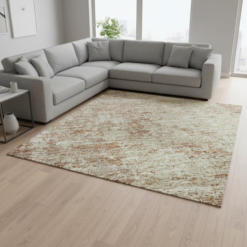 HomeRoots 9' X 12' Stylish Rust and Beige Abstract Area Rug - Washable, Stain Resistant, UV Protected Design 674873
