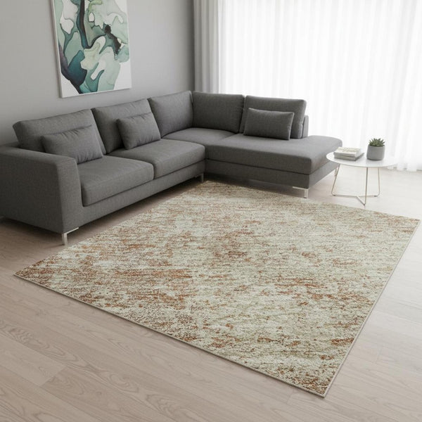 HomeRoots 10' X 14' Stylish Rust and Beige Abstract Washable Area Rug with UV Protection for Family Spaces 674874