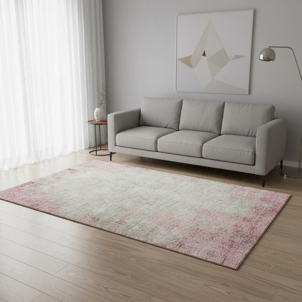 HomeRoots 5' X 8' Pink and Ivory Abstract Area Rug – Washable, UV-Protected, Soft, Durable for Busy Homes 674876