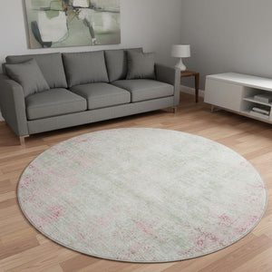 HomeRoots 8' Pink And Ivory Abstract Round Rug - Stylish, Washable, Stain-Resistant with UV Protection! 674877