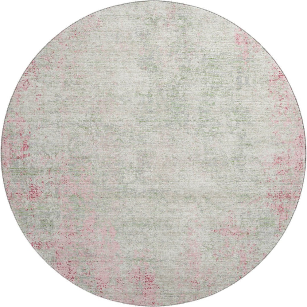 HomeRoots 8' Pink And Ivory Abstract Round Rug - Stylish, Washable, Stain-Resistant with UV Protection! 674877