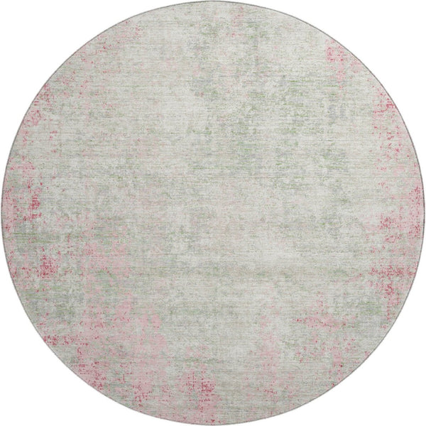 HomeRoots 8' Pink And Ivory Abstract Round Rug - Stylish, Washable, Stain-Resistant with UV Protection! 674877