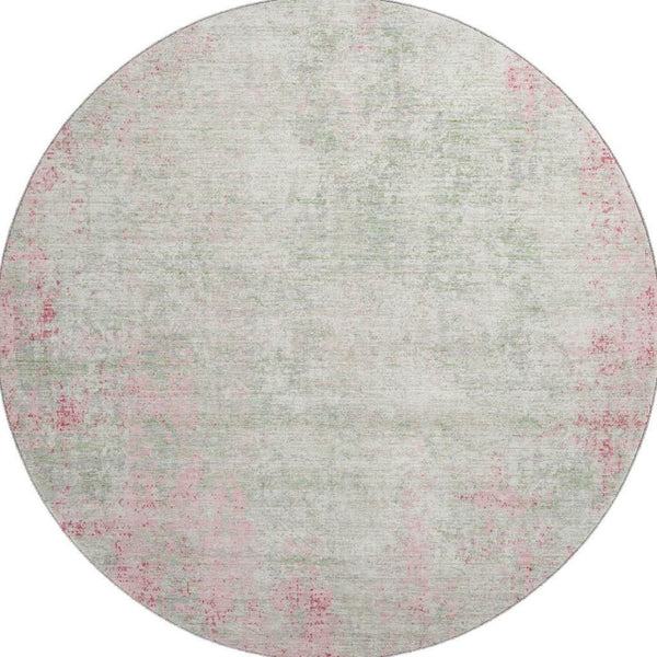 HomeRoots 8' Pink And Ivory Abstract Round Rug - Stylish, Washable, Stain-Resistant with UV Protection! 674877