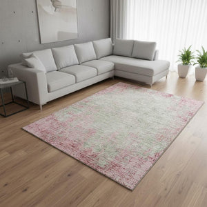 HomeRoots 8' X 10' Pink And Ivory Abstract Washable Area Rug - UV Protected, Stain Resistant, Modern Style! 674878