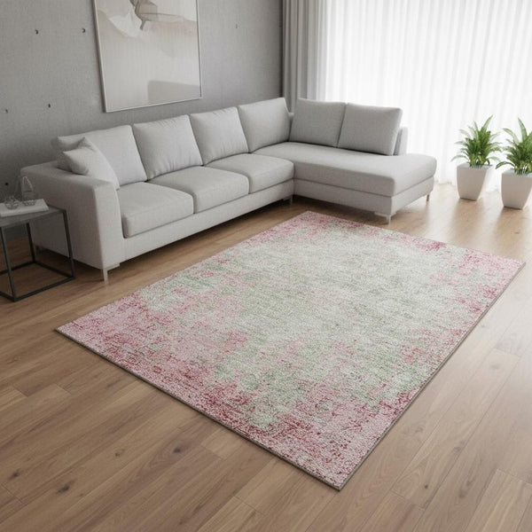 HomeRoots 8' X 10' Pink And Ivory Abstract Washable Area Rug - UV Protected, Stain Resistant, Modern Style! 674878