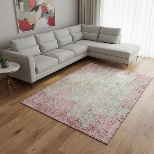 HomeRoots 9' X 12' Pink and Ivory Abstract Washable Area Rug - Durable, UV-Protected, Easy-Clean for Homes 674879