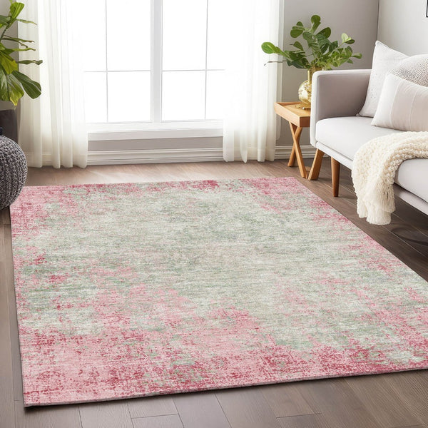 HomeRoots 9' X 12' Pink and Ivory Abstract Washable Area Rug - Durable, UV-Protected, Easy-Clean for Homes 674879