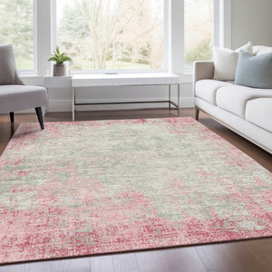 HomeRoots 9' X 12' Pink and Ivory Abstract Washable Area Rug - Durable, UV-Protected, Easy-Clean for Homes 674879