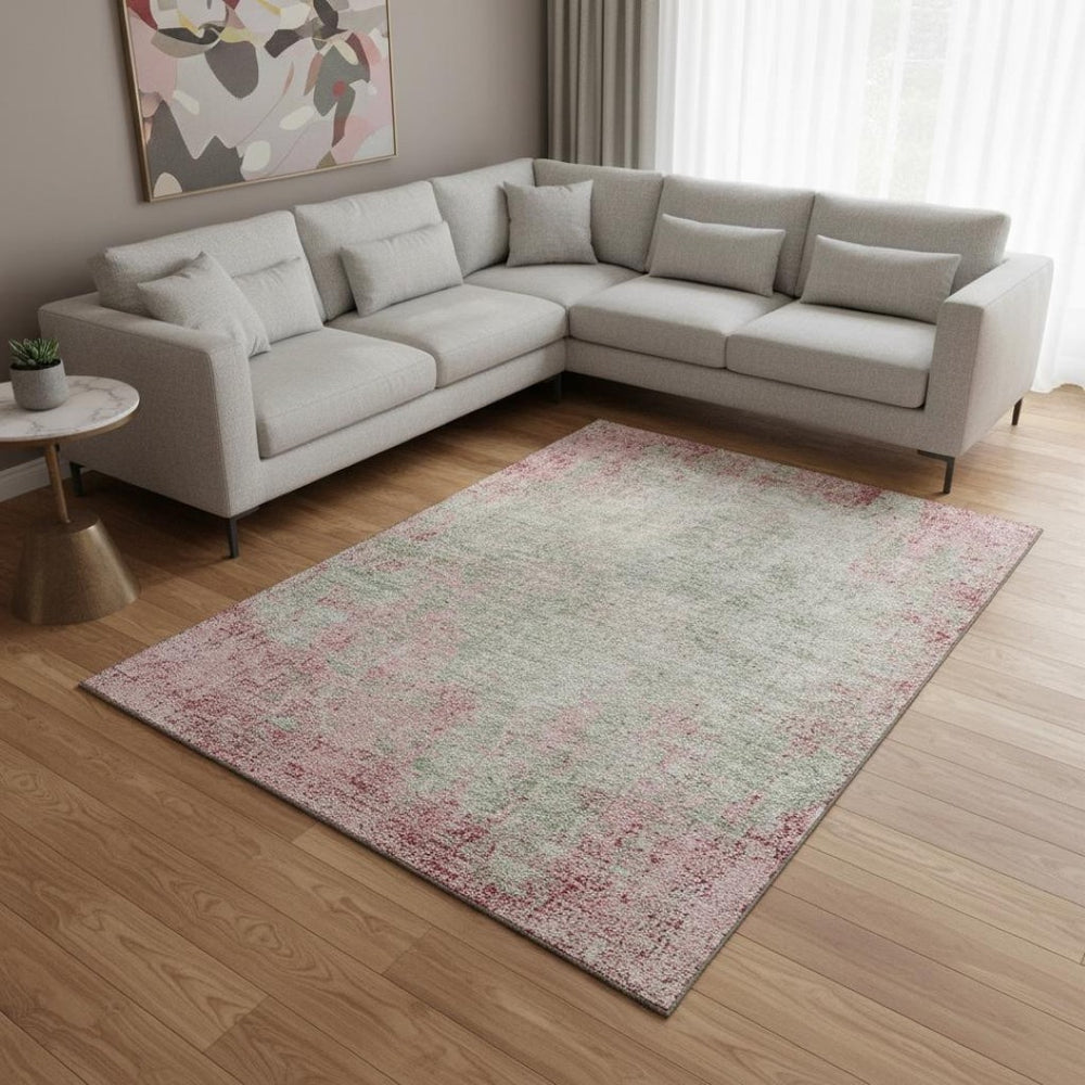 HomeRoots 10' X 14' Pink and Ivory Abstract Area Rug - Stylish, Washable, UV-Protected for High-Traffic Spaces 674880