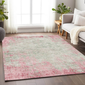 HomeRoots 10' X 14' Pink and Ivory Abstract Area Rug - Stylish, Washable, UV-Protected for High-Traffic Spaces 674880
