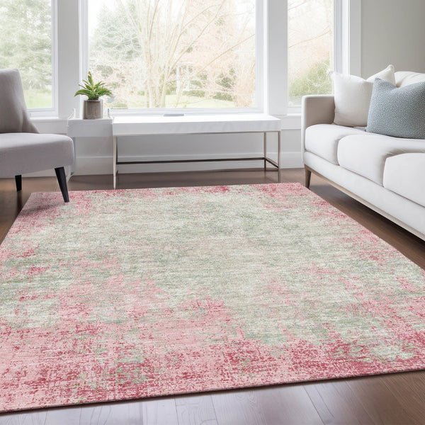 HomeRoots 10' X 14' Pink and Ivory Abstract Area Rug - Stylish, Washable, UV-Protected for High-Traffic Spaces 674880