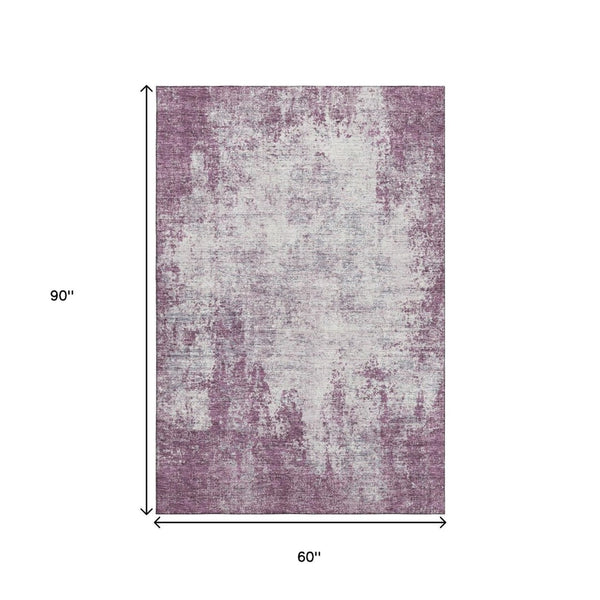 HomeRoots 5' X 8' Washable Plum & Ivory Abstract Area Rug - Durable, Stain Resistant, UV Protected for Homes 674882