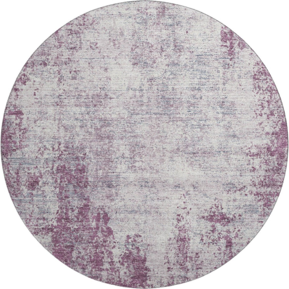 HomeRoots 8' Stylish Plum and Ivory Abstract Washable Round Rug with UV Protection for Busy Homes and Kids 674883