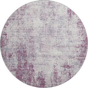 HomeRoots 8' Stylish Plum and Ivory Abstract Washable Round Rug with UV Protection for Busy Homes and Kids 674883