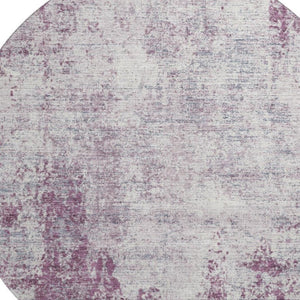 HomeRoots 8' Stylish Plum and Ivory Abstract Washable Round Rug with UV Protection for Busy Homes and Kids 674883