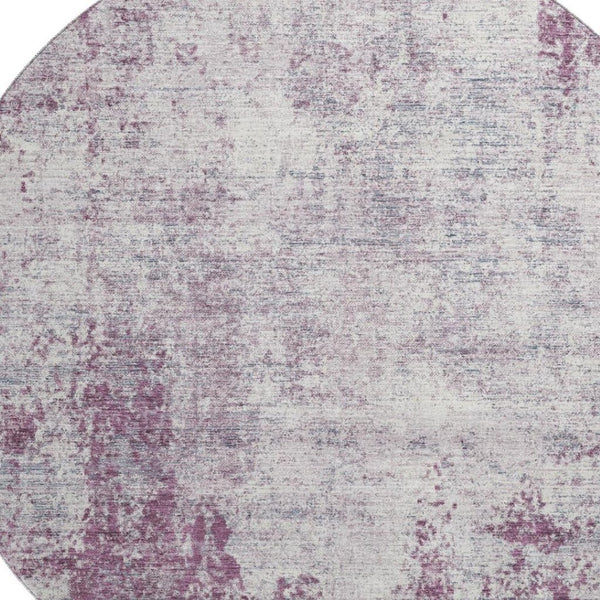 HomeRoots 8' Stylish Plum and Ivory Abstract Washable Round Rug with UV Protection for Busy Homes and Kids 674883