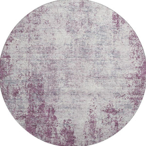 HomeRoots 8' Stylish Plum and Ivory Abstract Washable Round Rug with UV Protection for Busy Homes and Kids 674883
