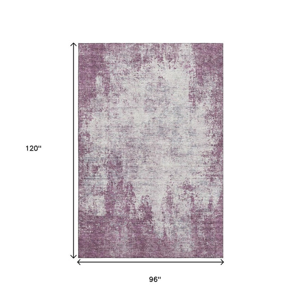 HomeRoots 8' X 10' Plum And Ivory Abstract Area Rug - Washable, UV Resistant, Stylish & Durable for High-Traffic Spaces 674884