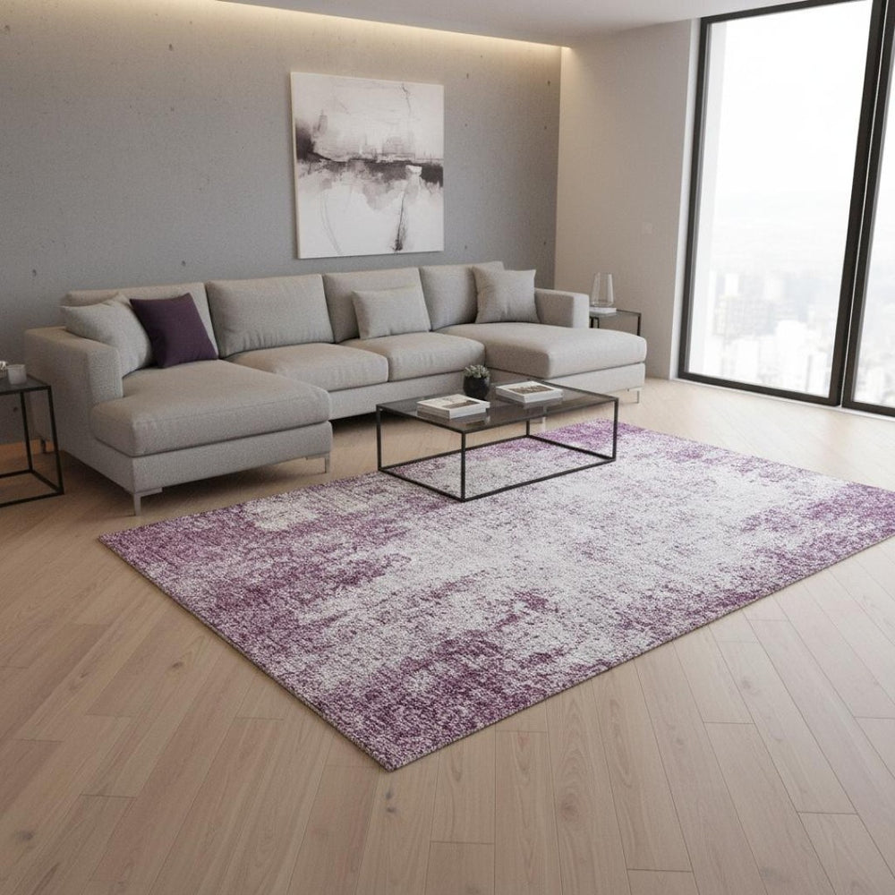 HomeRoots 8' X 10' Plum And Ivory Abstract Area Rug - Washable, UV Resistant, Stylish & Durable for High-Traffic Spaces 674884