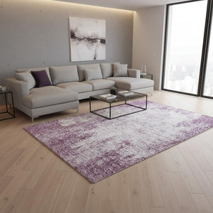 HomeRoots 8' X 10' Plum And Ivory Abstract Area Rug - Washable, UV Resistant, Stylish & Durable for High-Traffic Spaces 674884