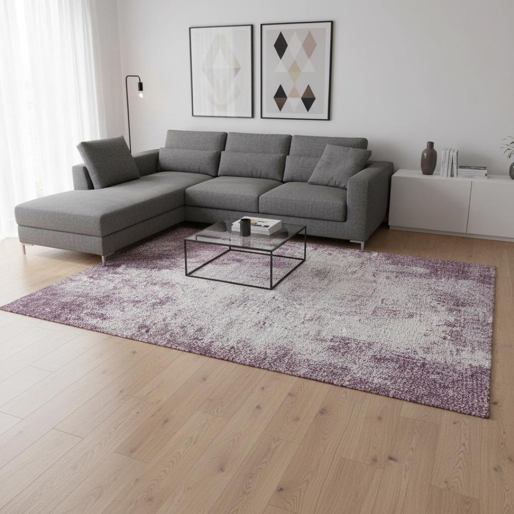 HomeRoots 9' X 12' Abstract Washable Area Rug in Plum & Ivory – Stylish, Durable, UV-Protected for Modern Homes 674885