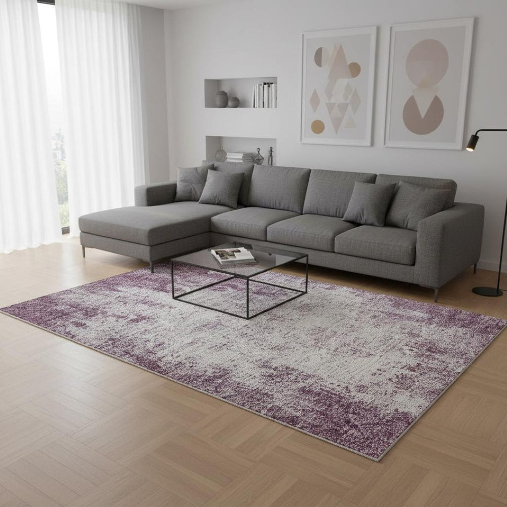 HomeRoots 10' X 14' Stylish Plum & Ivory Abstract Washable Area Rug – Durable, Stain Resistant, UV Protected 674886