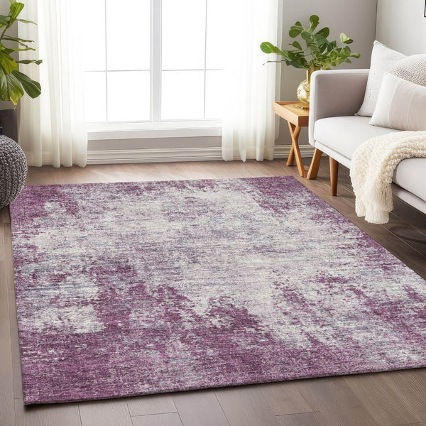 HomeRoots 10' X 14' Stylish Plum & Ivory Abstract Washable Area Rug – Durable, Stain Resistant, UV Protected 674886