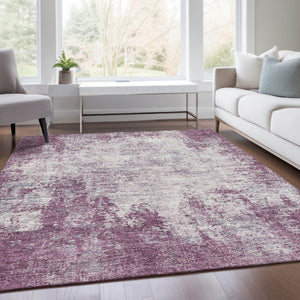 HomeRoots 10' X 14' Stylish Plum & Ivory Abstract Washable Area Rug – Durable, Stain Resistant, UV Protected 674886