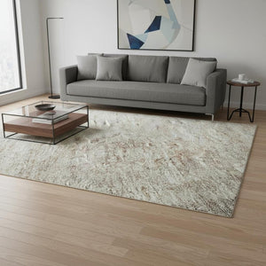 HomeRoots 5' X 8' Modern Taupe and Ivory Abstract Area Rug - Washable, UV Protected, Ideal for High-Traffic Areas 674888