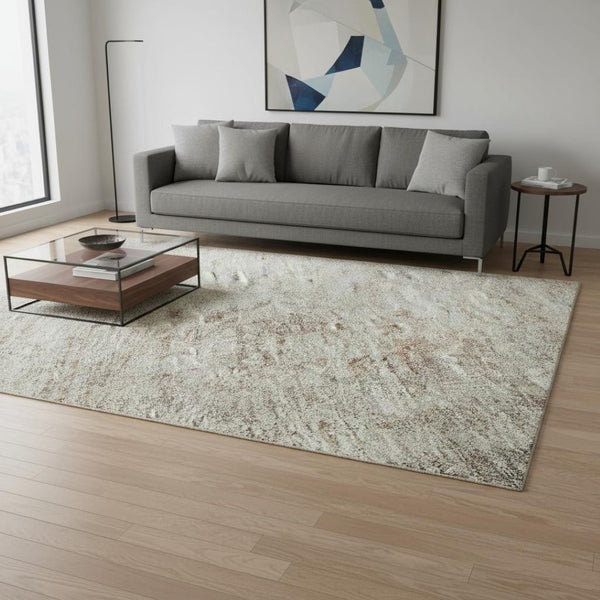 HomeRoots 5' X 8' Modern Taupe and Ivory Abstract Area Rug - Washable, UV Protected, Ideal for High-Traffic Areas 674888