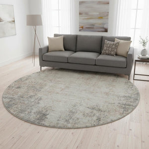 HomeRoots 8' Taupe and Ivory Abstract Round Rug - Washable, UV-Protected, Ideal for Stylish & Busy Homes 674889