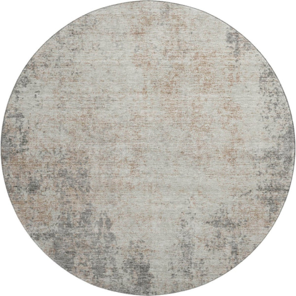 HomeRoots 8' Taupe and Ivory Abstract Round Rug - Washable, UV-Protected, Ideal for Stylish & Busy Homes 674889