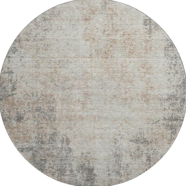 HomeRoots 8' Taupe and Ivory Abstract Round Rug - Washable, UV-Protected, Ideal for Stylish & Busy Homes 674889